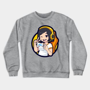 Cute Girl winking eye with headphones and showing victory Crewneck Sweatshirt